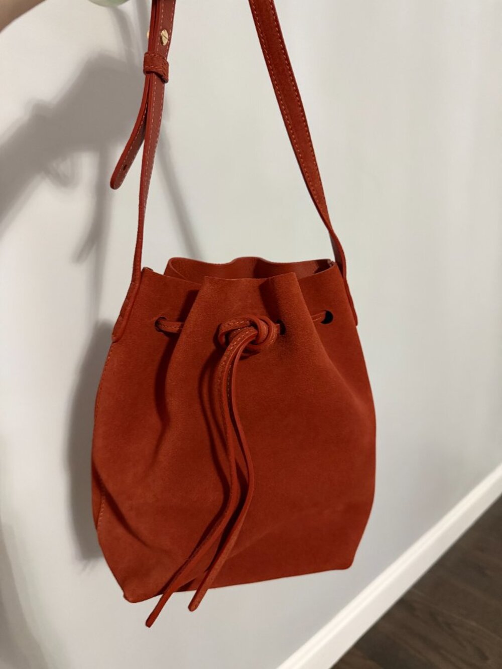 Mansur Gavriel Tan Suede Crossbody Bucket Bag - Picture 2 of 4